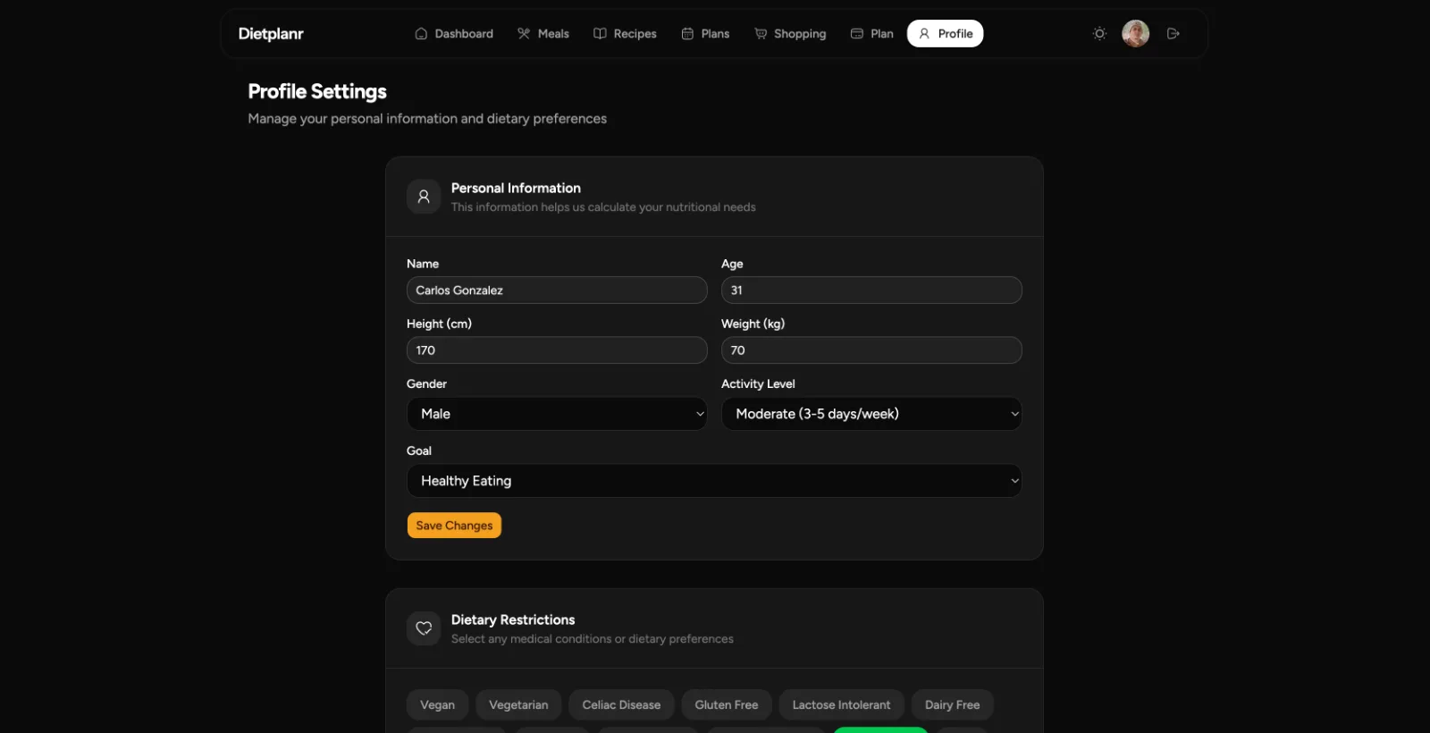 Dietplanr screenshot 1