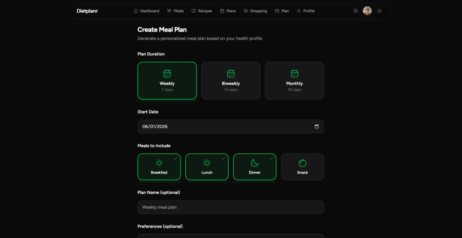 Dietplanr screenshot 2