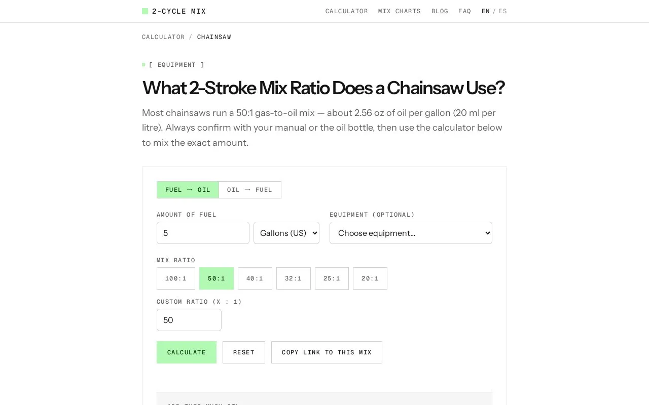 2-Cycle Oil Mix Calculator screenshot 3
